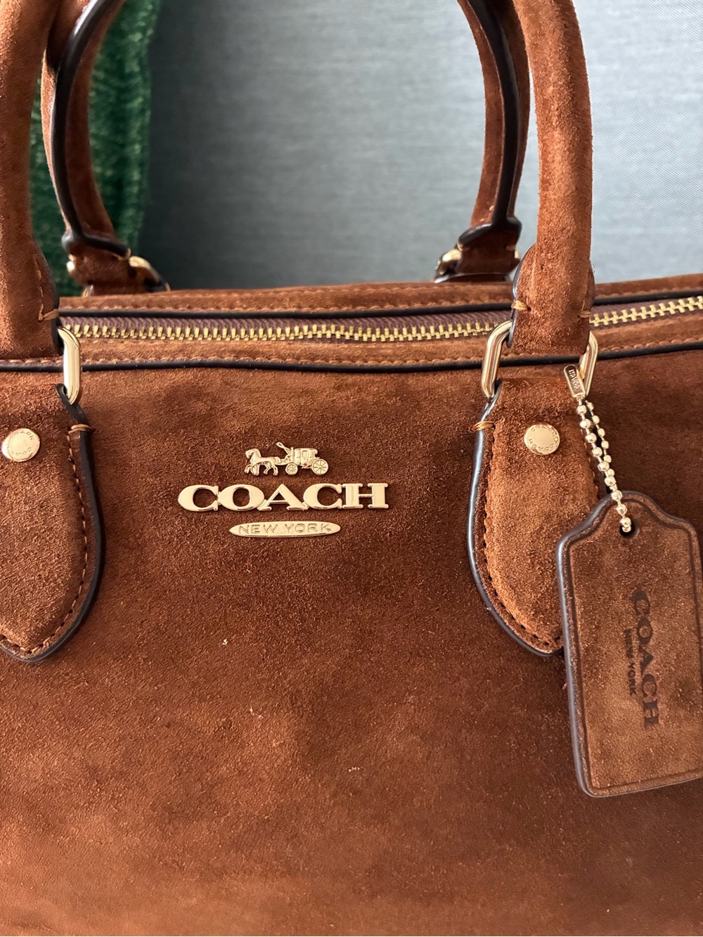 NWT🍯Coach Rowan Large Satchel Bag Suede Warm Brown CET42 Classic Crossbody - Picture 10 of 11